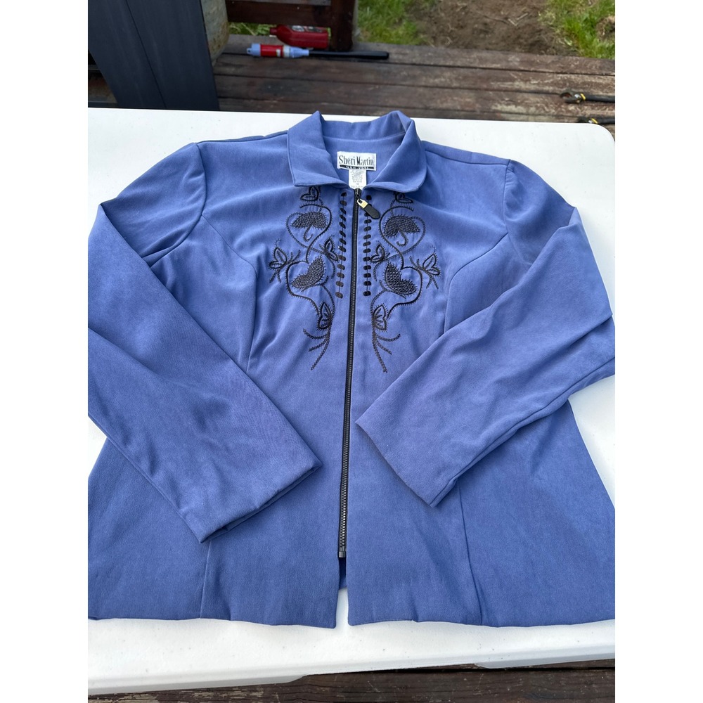 Sheri Martin New York Blue Embroidered Zip Front Jacket Womens 18 28100